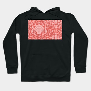 coral summer beach damask pattern with pink seashells Hoodie